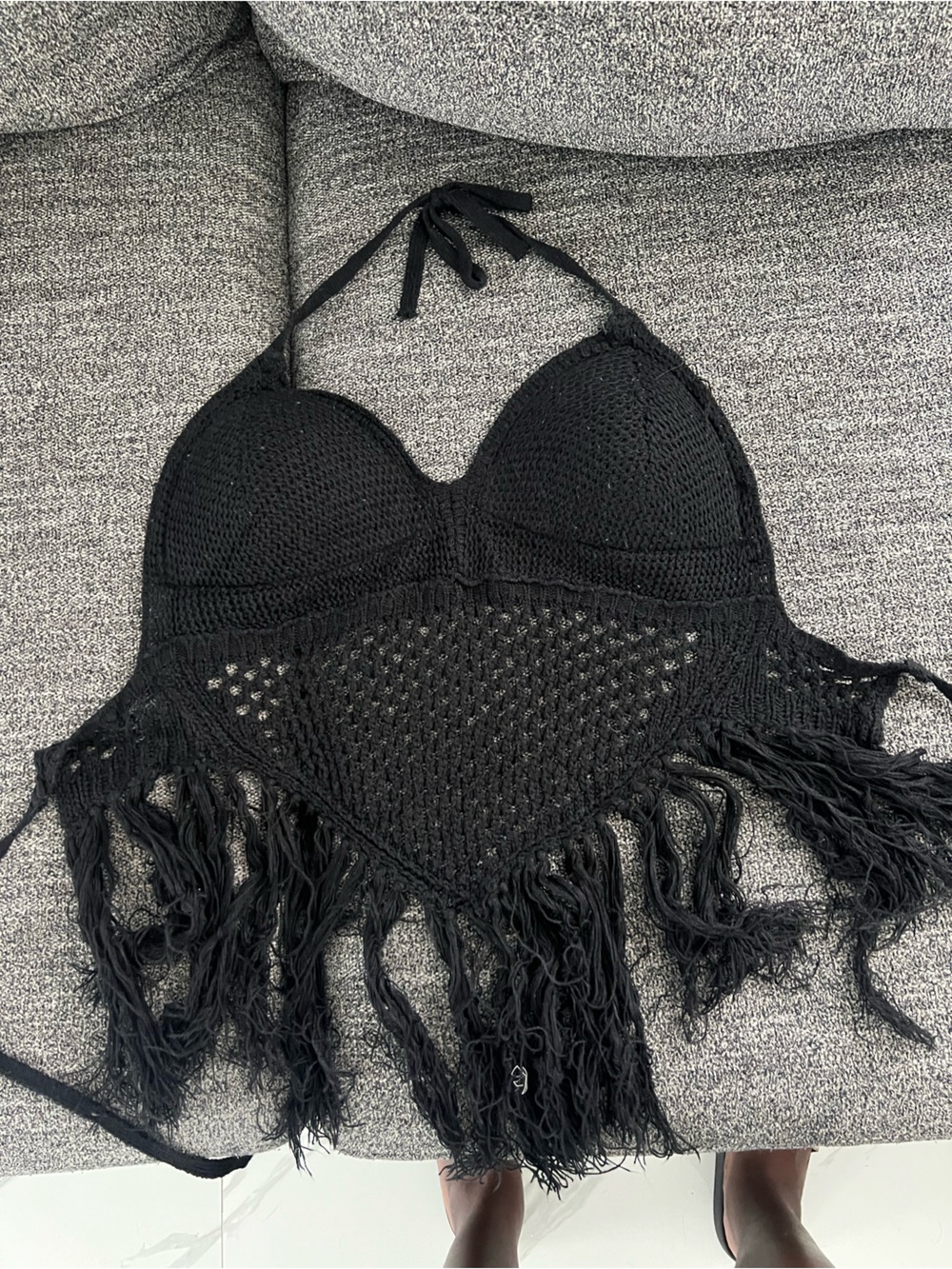 Black Crochet Fringe Bralette Top